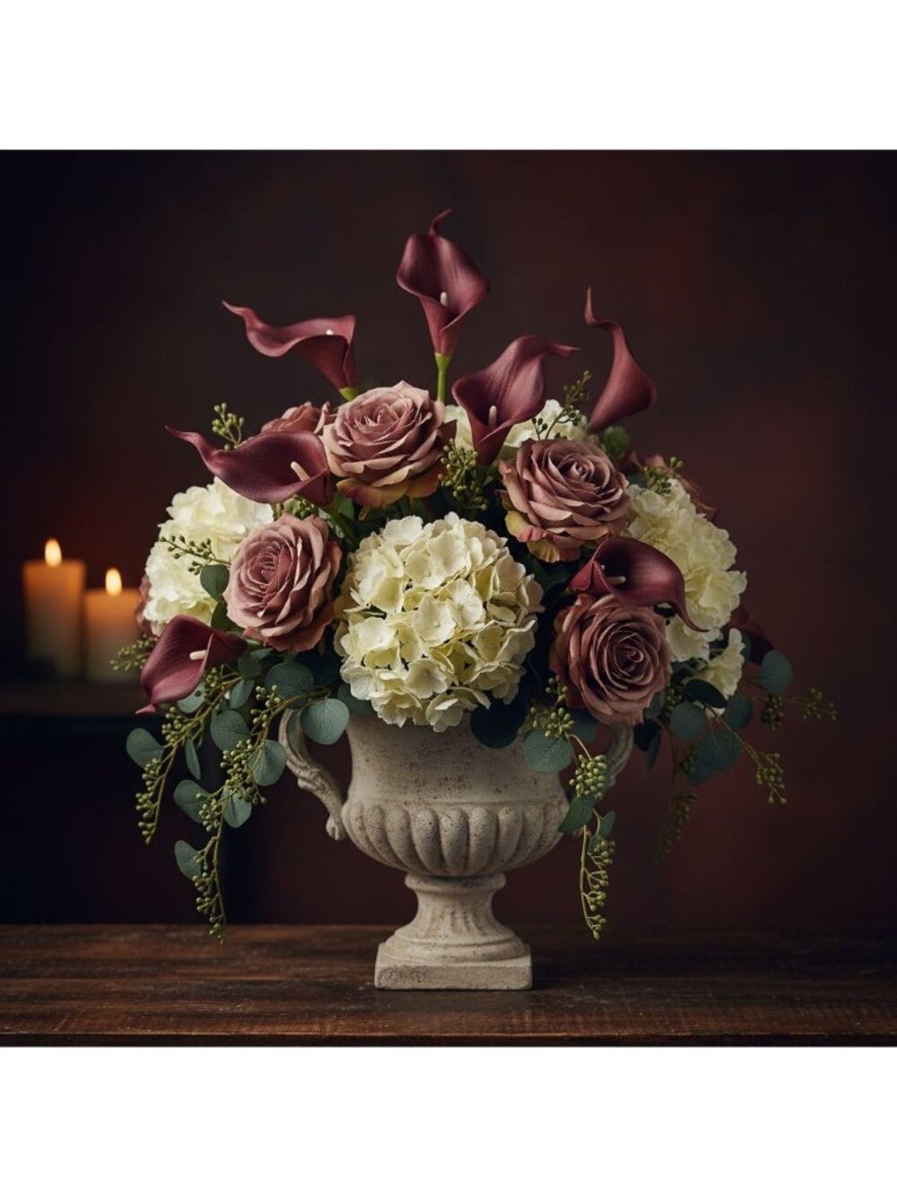 Burgundy Calla Lily Stems Faux Floral Bouquet Wine Red Flowers 5 Stem Bunch Mood - Picture 6 of 11